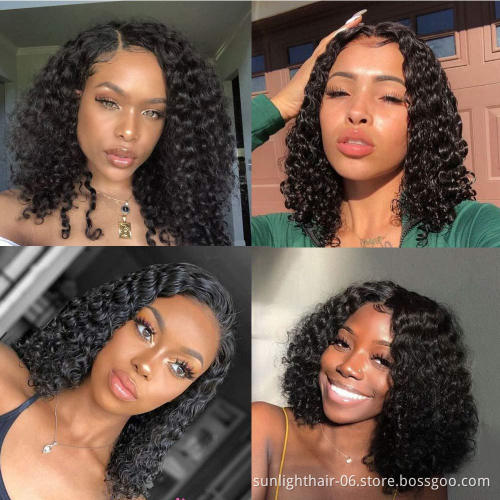 Sunlight Dropshipping Supplier Curly Wave Brazilian Human Hair Wig Remy Hair Short Wig Curly Bob Human Hair Wig